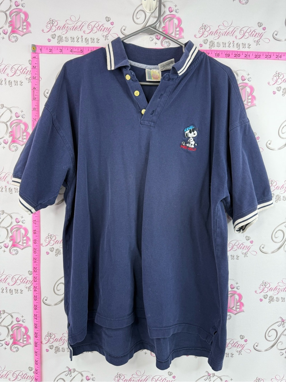 Peanuts snoopy shirt polo vintage Embroider Navy Blue Polo Shirt with White Trim